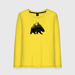 Лонгслив хлопковый женский Медведь, деревья и горы, цвет: желтый
