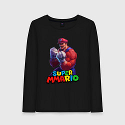 Лонгслив хлопковый женский Супер Ммарио Супер Марио ММА, цвет: черный
