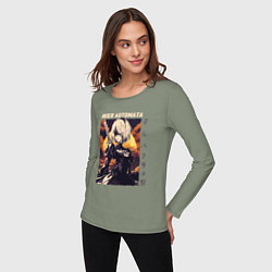Лонгслив хлопковый женский NIER: AUTOMATA 2B, цвет: авокадо — фото 2