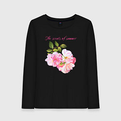 Лонгслив хлопковый женский Ароматы лета розовые розы лето, цвет: черный