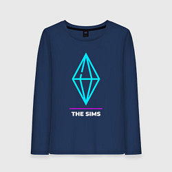 Лонгслив хлопковый женский Символ The Sims в неоновых цветах, цвет: тёмно-синий