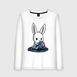 Лонгслив хлопковый женский Зайчонок обнял клубки The bunny hugged the balls, цвет: белый