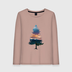 Лонгслив хлопковый женский Лес в ёлке, цвет: пыльно-розовый
