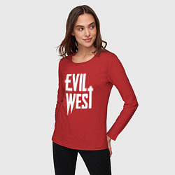 Лонгслив хлопковый женский Evil west logo, цвет: красный — фото 2