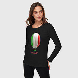 Лонгслив хлопковый женский 3d aerostat Italy flag, цвет: черный — фото 2