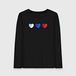 Лонгслив хлопковый женский Триколор в сердечках, цвет: черный