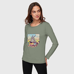 Лонгслив хлопковый женский Тоторо на котобусе, цвет: авокадо — фото 2