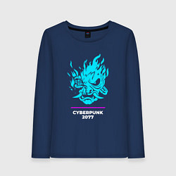 Лонгслив хлопковый женский Символ Cyberpunk 2077 в неоновых цветах, цвет: тёмно-синий