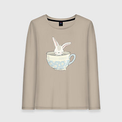 Лонгслив хлопковый женский Кролик в чашке, цвет: миндальный