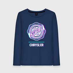 Лонгслив хлопковый женский Значок Chrysler в стиле Glitch, цвет: тёмно-синий