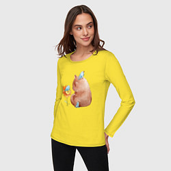 Лонгслив хлопковый женский Кошка с птичкой, цвет: желтый — фото 2