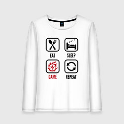 Лонгслив хлопковый женский Eat - Sleep - Final Fantasy - Repeat, цвет: белый