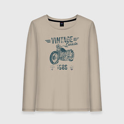 Лонгслив хлопковый женский Винтажная классика 1986 мотоцикл, цвет: миндальный