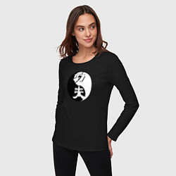 Лонгслив хлопковый женский Кунг-фу логотип на фоне знака ИНЬ-ЯНЬ, цвет: черный — фото 2