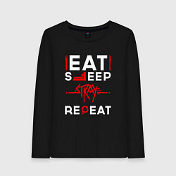 Лонгслив хлопковый женский Надпись Eat Sleep Stray Repeat, цвет: черный