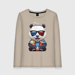 Лонгслив хлопковый женский Прикольный панда с попкорном и колой, цвет: миндальный