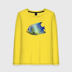 Лонгслив хлопковый женский Тропическая разноцветная рыба, цвет: желтый
