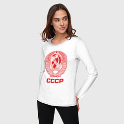 Лонгслив хлопковый женский Герб СССР: Советский союз, цвет: белый — фото 2