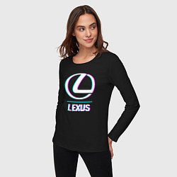 Лонгслив хлопковый женский Значок Lexus в стиле glitch, цвет: черный — фото 2