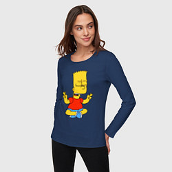 Лонгслив хлопковый женский Барт Симпсон - сидит со скрещенными пальцами, цвет: тёмно-синий — фото 2