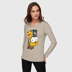Лонгслив хлопковый женский Cyber-Bart - Simpsons family, цвет: миндальный — фото 2