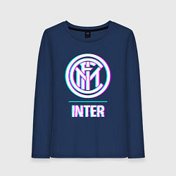 Лонгслив хлопковый женский Inter FC в стиле glitch, цвет: тёмно-синий