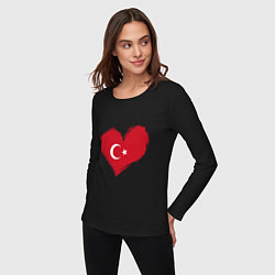 Лонгслив хлопковый женский Сердце - Турция, цвет: черный — фото 2