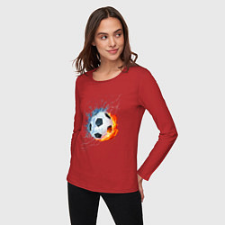 Лонгслив хлопковый женский Футбол - противостояние стихий, цвет: красный — фото 2