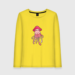 Лонгслив хлопковый женский Гридуза Мухомор с щупальцами, медуза в шляпке гриб, цвет: желтый