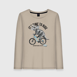 Лонгслив хлопковый женский Путешествие на велосипеде, цвет: миндальный
