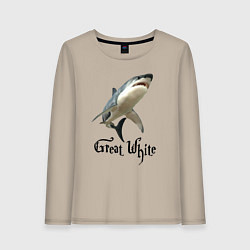 Лонгслив хлопковый женский Большая белая акула, цвет: миндальный