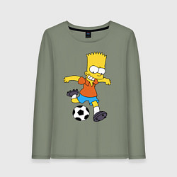 Женский лонгслив Барт Симпсон бьёт по футбольному мячу