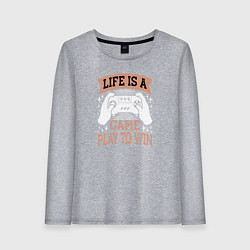 Лонгслив хлопковый женский Life is a game play to win, цвет: меланж