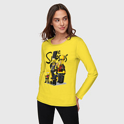 Лонгслив хлопковый женский Семейка Симпсонов в кожаной одежде с заклёпками, цвет: желтый — фото 2