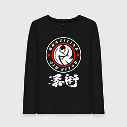 Лонгслив хлопковый женский Brazilian splashes Jiu jitsu fighter logo, цвет: черный
