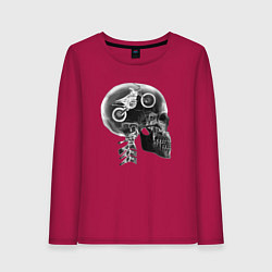 Лонгслив хлопковый женский Рентген головы байкера, цвет: маджента