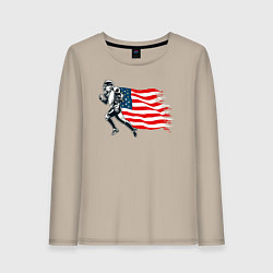 Лонгслив хлопковый женский Американский футбол с флагом США, цвет: миндальный