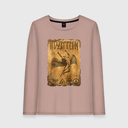 Лонгслив хлопковый женский Led zeppelin swan song logo, цвет: пыльно-розовый
