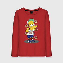 Лонгслив хлопковый женский Барт Симпсон показывает язык, цвет: красный