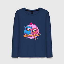 Лонгслив хлопковый женский Влюблённые Совы, цвет: тёмно-синий