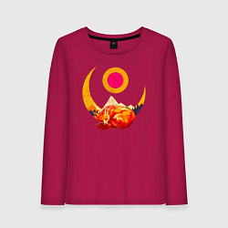 Лонгслив хлопковый женский Спящий под луной лис, цвет: маджента