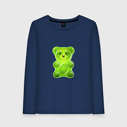 Лонгслив хлопковый женский Желейный медведь зеленый, цвет: тёмно-синий