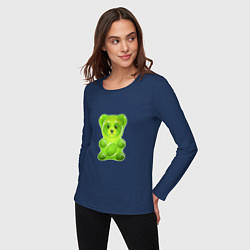 Лонгслив хлопковый женский Желейный медведь зеленый, цвет: тёмно-синий — фото 2