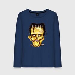 Лонгслив хлопковый женский Франкенштейн желтый зомби, цвет: тёмно-синий