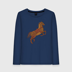 Лонгслив хлопковый женский Стимпанк-лошадь, цвет: тёмно-синий