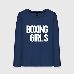 Лонгслив хлопковый женский Boxing girls, цвет: тёмно-синий