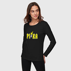 Лонгслив хлопковый женский Pika Pika Pikachu, цвет: черный — фото 2