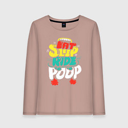 Лонгслив хлопковый женский Надпись Ешь, спи, катайся, цвет: пыльно-розовый