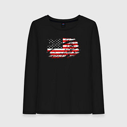 Лонгслив хлопковый женский Флаг США с хоккеистом, цвет: черный