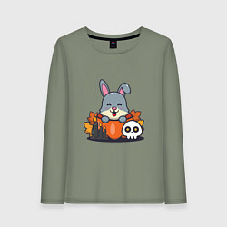 Лонгслив хлопковый женский Rabbit halloween, цвет: авокадо